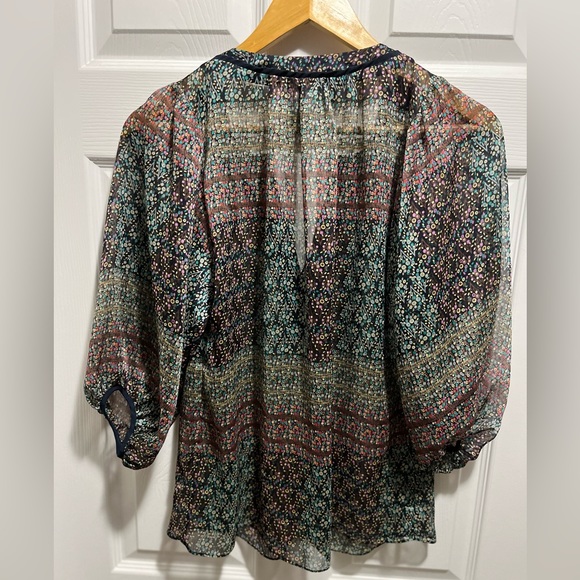 Anthropologie Maeve Poppy Print Pull Over 3/4 Length Sleeves V-neck Blouse Sz XS - Picture 3 of 12